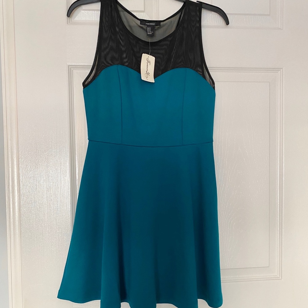 Forever 21 mesh neck teal dress.